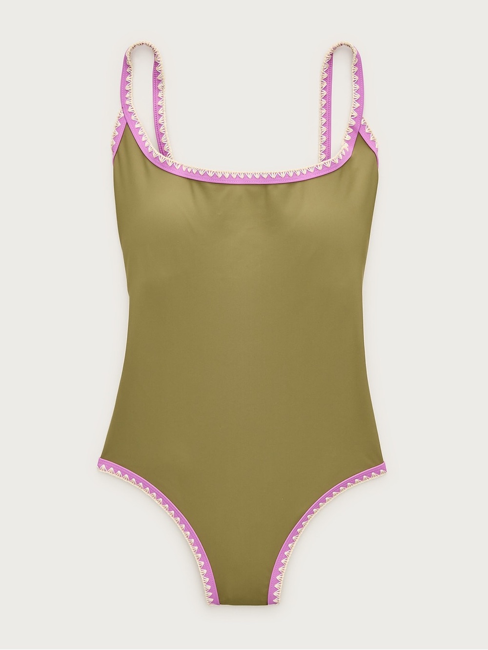 NWT J.Crew Crochet-Trim Scoopback One-Piece Swimsuit Tuscan Olive Sz 16